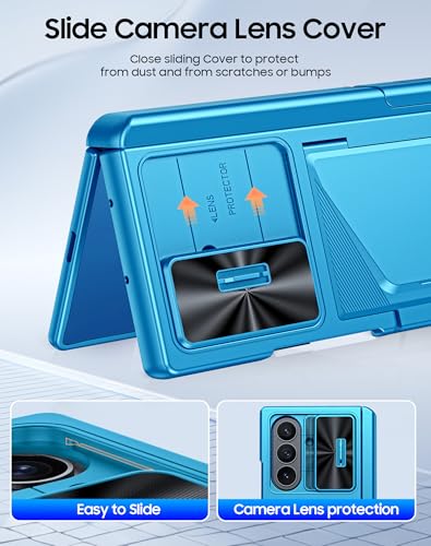 Image of for Samsung Galaxy Z Fold 7 Case with Card Holder RFID Blocking, Built in Slide Lens Cover & Hinge Protection & Kickstand & Screen Protector, Shockproof Wallet Case for Z Fold 7 (Lake Blue)