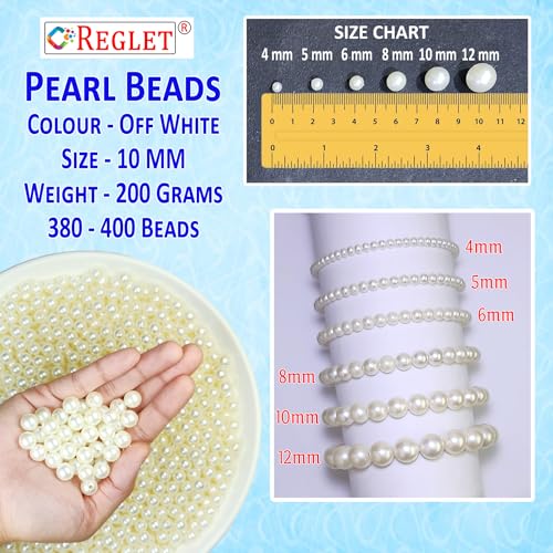 Image of 330 Pcs Off White Pearl Beads for Jewellery Making Kit - 10 mm - Beads for Bracelet Making Kit - Pearls for Craft - 200g