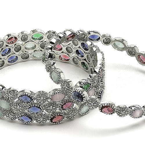 Rhodium-Plated American Diamond Bangles Set of 4 (2.6)