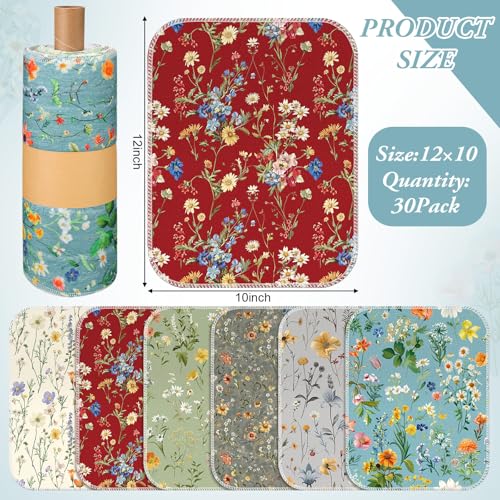 Image of Redbaker 36 Pcs Reusable Paper Towels Rolls Kitchen Towels Bulk Washable Paperless Cloth Cotton Hand Napkins with Cardboard Reusable Napkins for Kitchen Bathroom (Flower Style)