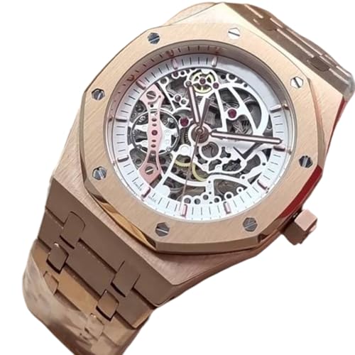 Image of Men's Luxury Rose Gold Automatic Watch - White Dial, Stainless Steel Case, Sapphire Crystal, 50M Water Resistant