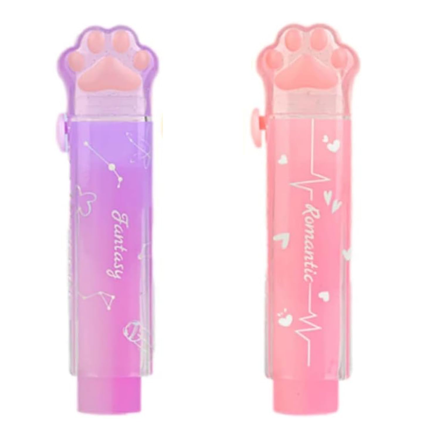 Gomma retrattile a forma di zampa di gatto rosa e viola, set di 2 per bambini