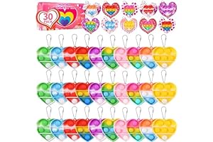 30 Packs Valentines Day Gifts with Heart Pop Fidget Keychain Sensory Toys