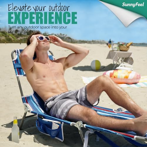 SunnyFeel Beach Lounge Chair, Backpack Reclining Beach Chairs Lay Flat, Face Down Tanning Chair, Folding Camping Chairs Portable Camp Cot with Backpack Straps for Outdoor/Picnic/Lawn