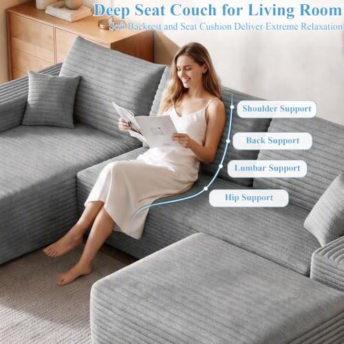 Image of Boneless Cloud Sectional Couch Modular Sofa with Ottoman for Living Room