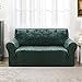Deconovo Copridivano 2 Posti Elasicizzato in Velluto Moderne, Fodera Protettiva Divano con Braccioli Universale per Divano, Verde Scuro