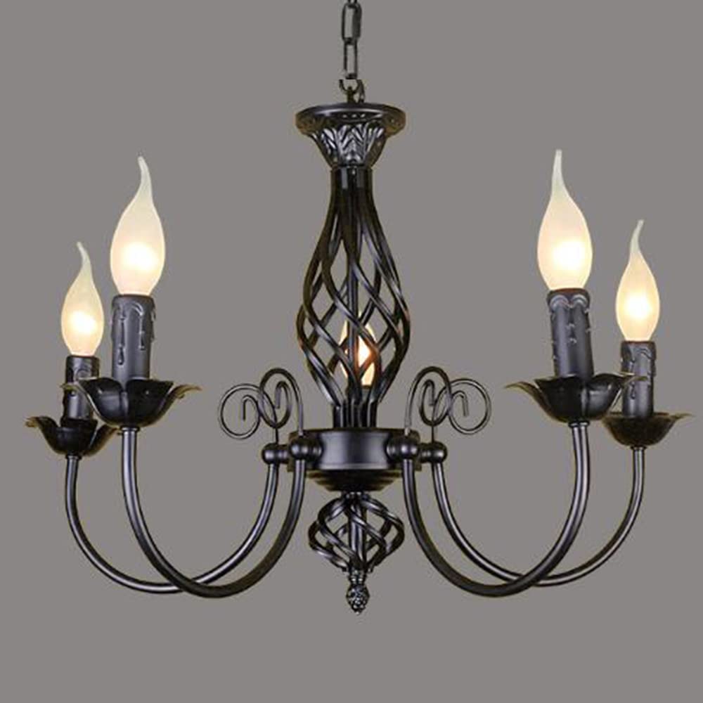 Antik Kronleuchter Klassische E14 Kerze Pendelleuchte Französischer Hängelampe Retro Schwarz Pendellampe Höhenverstellbar Landhausstil Wohnzimmer Licht Küche Esszimmer Gang Beleuchtung,5 heads