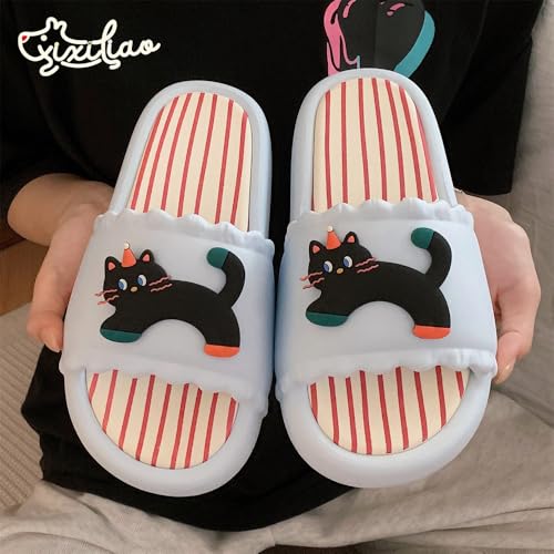 Womens Cat Kitten Sandals Slippers Striped Summer Cute Open-Toe Pillow Slides Cushioned Home Beach Indoor Outdoor Shower Shoes3