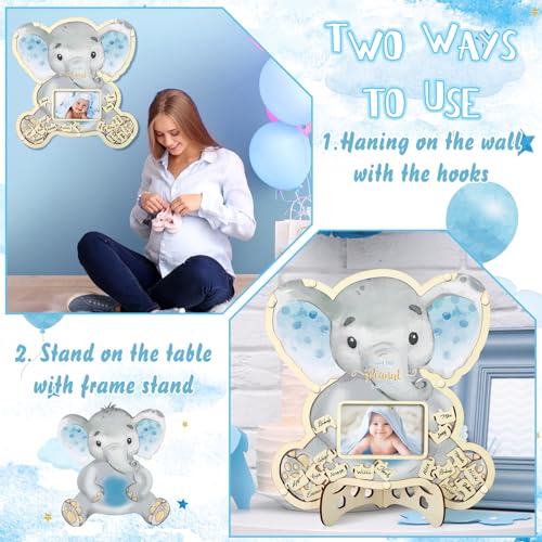 Image of Wenqik 63 Pcs Elephant Baby Shower Guest Book Alternatives Set Baby Shower Decorations with Photo Frame Sonogram Frame Keepsake 60 Wood Slices Guest Book for Birthday