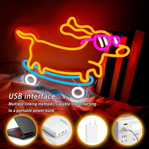 Image of Dachshund Neon Sign Dimmable Led Skateboard Dog Neon Sign With Glasses Led Light Sign for Pet Shop Animal Bedroom Decor Art Wall Decor Gift for Pet Dog Lover Kids Room
