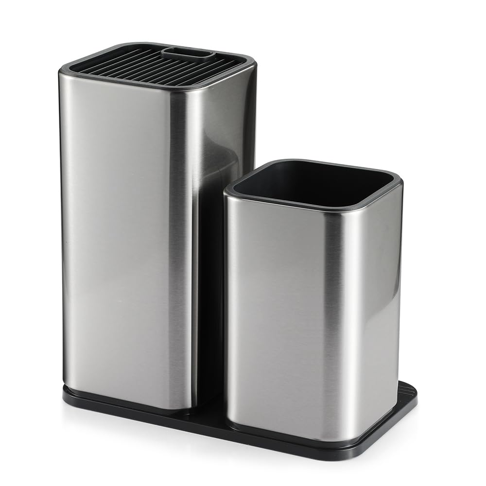 Portacoltelli da Cucina 2 in 1 Ceppo Coltelli Acciaio Inox Portacoltelli da Cucina Ceppo Coltelli da Cucina Vuoto per Coltelli e Utensili da Cucina.