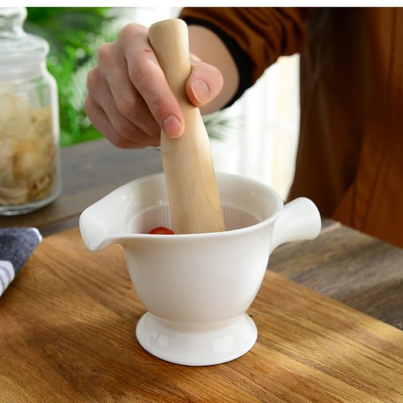 Porcelain Grinder, Ceramic Mortar and Pestle for Fruit and Vegetable Spice, Salad Food and