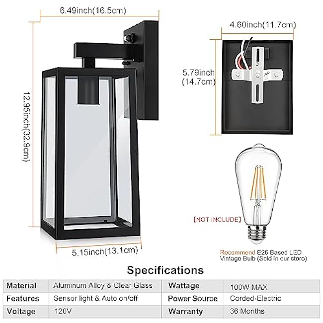 SHINE HAI Outdoor Wall Sconce Exterior Lantern Fixture Wall Mount