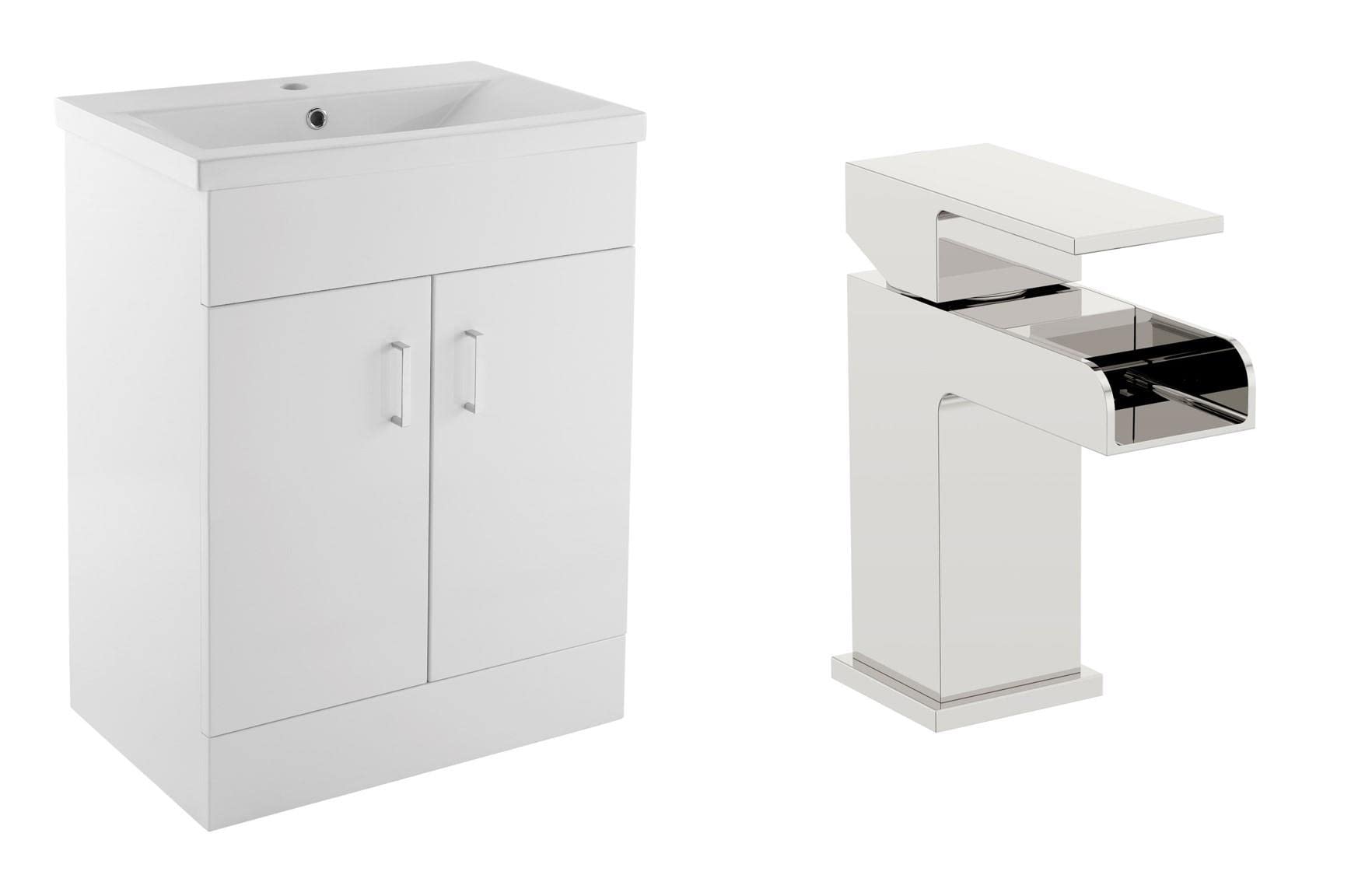 VeeBath Sobek 600mm Vanity Sink Unit & Waterfall Basin Mixer Tap
