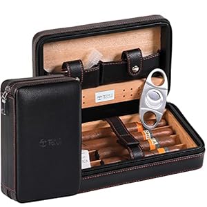 Time C club 4 Finger Tragbares Reise-Zigarrenetui aus Leder, Zigarren Humidor mit Zigarrenschneider und Luftbefeuchter…
