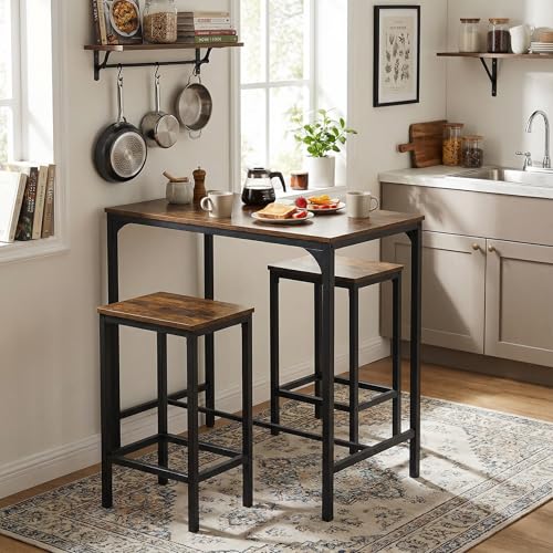 Opiniones y reviews de Mesa Con Taburetes los más solicitados. 44 GOMYHOME Mesa de Bar con 2 Bancos Juego de 3 Mesas de Cocina con Metal Robusto 90x80x50CM Vintage