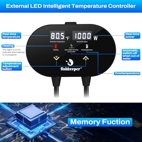 Image of fishkeeper Aquarium Heater, 500W /800W /1000W Submersible Fish Tank Heater