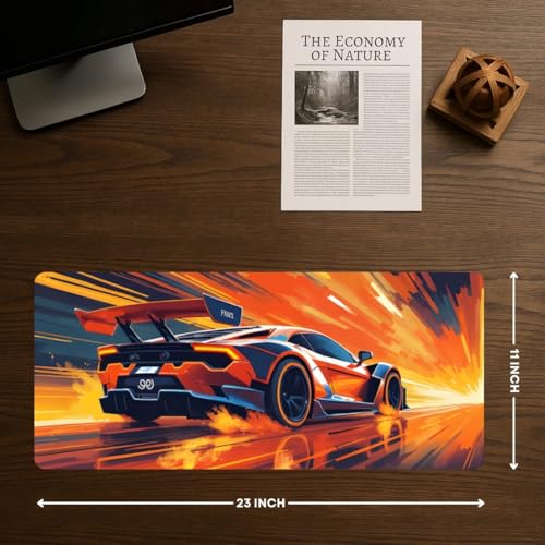 Image of Moto Edition Desk Mat 23x11 Inch - Racing-Themed Keyboard & Mouse Pad for Office, Home & Gaming | Non-Slip Rubber Base, Waterproof Surface, Supercar & Bike Inspired Table Mat (Speed Flame)