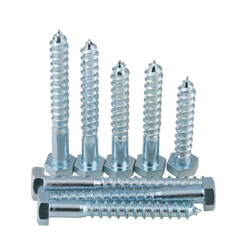 Image of Rely⇒VP INDUSTRIES (Pcs-15) M7x75 mm Hex Head Coach Lag Screws - White Zinc Plated Self-Tapping Wood Furniture Bolts for Beds, Cribs & Bunk Beds