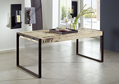MASSIVMOEBEL24.DE | Factory Esstisch aus Massivholz #116 | aus Mangoholz und Eisen - Natur, Bedruckt | 160x90x76 cm… – Bild 3