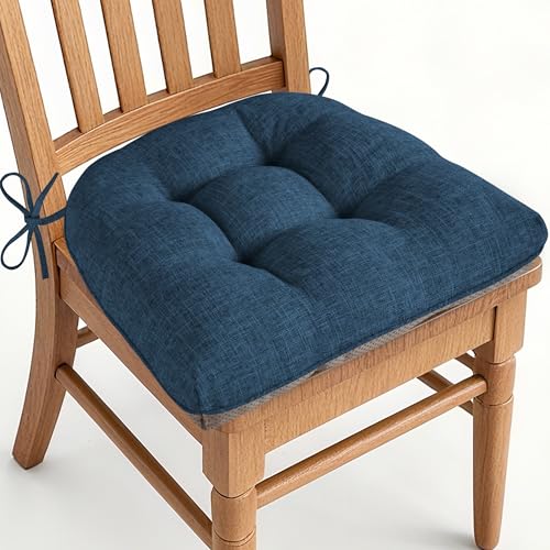 Image of AddGrace Chair Cushions for Dining Chairs Set of 1 Kitchen Seat Cushions with Ties and Non Slip Backing Tufted Indoor Seat Pad for Kitchen Dining Room 18 inch x 17 inch x 3 inch Navy
