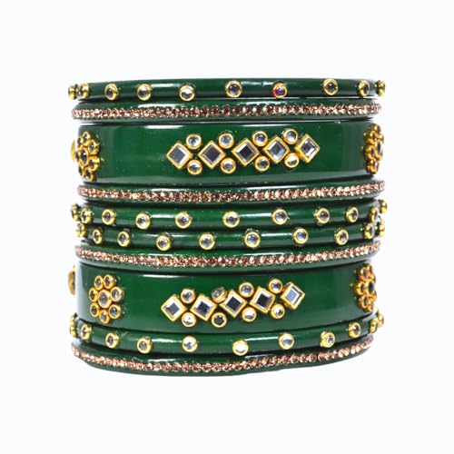 Image of Traditional Rajasthani Beautiful Lac Lakh Bangle Set For Women and Girls | Kundan Bangle Set For Bridel | Jaipuri Chudi Set | Green Sky Blue Maroon Pink Yellow | Kada Set of 10