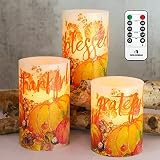 PETRISTRIKE Fall Decor Flameless Candles, Autumn Harvest Maple Leaf Pumpkin Led Candles, Battery Can