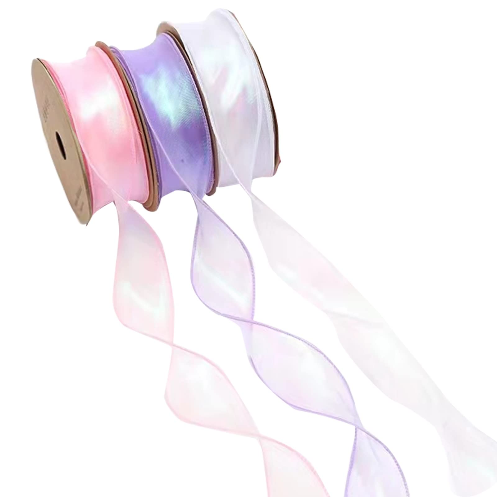 Amazon | 3巻入 幅40mm 9m/巻 オーガンジーリボン 可愛い キラキラ 