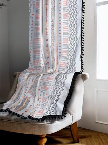 Image of Cortina 100% Cotton, Bohemian Tasseled Boho Print, Room Darkening Curtains for Window (with Back Tabs) - 9 Feet, Multicolor, 2 Piece (Length 270 cm)