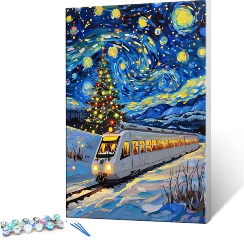 数字油絵 数字塗り絵 デジタル油絵 星空 列車 数字キットでペイントブラシとアクリル絵の具が入, 大人の子供のためのギフト Paint by Numbers 手塗り DIY 数字によるアクリル 水彩絵画インテリア リビング装飾 70x90cm (フレームレ