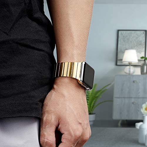 Image of baozai Compatible with Apple Watch Band, Upgraded Stainless Steel Link Bracelet iWatch Band with Butterfly Clasp for Apple Watch Series 5 /4 /3 /2 /1
