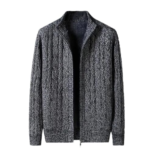 Men's Winter Fleece Thicken Warm Zipper Sweater Cardigan Solid Casual Turn-Down Collar Long Sleeve Knitted Cardigan
