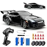 RC Drift Car, 1:24 Scale Remote Control Vehicle with LED Lights, 2.4GHz 20KM/H 4WD High Speed RC Cars, Drifting Tires＆Two Batteries, Racing Sports Toy Idea Gift for Adults Boys Girls and Kids (Black)