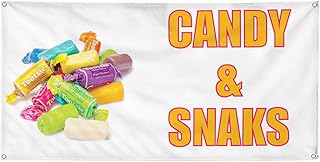 Vinyl Banner Multiple Sizes Candy & Snacks Advertising Printing D Food & Beverage Candy Outdoor Weatherproof Industrial Yard Signs White 4 Grommets 12x30Inches