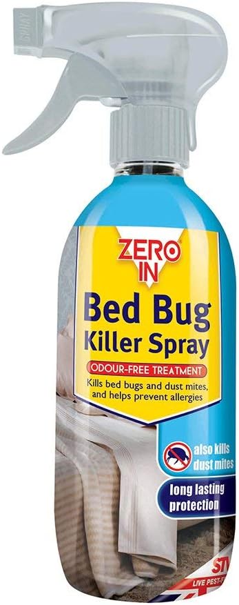 Zero In 500 ml Bed Bug Killer Spray, Long-Lasting, Solvent-Free, Odourless, Water-Based Household Treatment, Kills Bed Bugs and Dust Mites - Clear