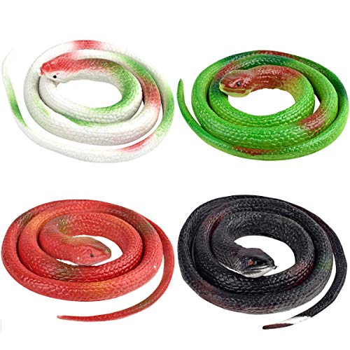 Hsxfl 4 Pieces Realistic Rubber Snakes in 27.5 Inches, Fake Snake Snake Toys for Garden Props to Scare Birds, Pranks, Halloween Decoration (Multicolor)