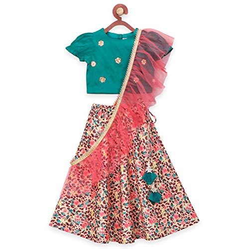 LILPICKS Girls Animal Print Lehenga with Teal Green Choli and Ruffle Dupatta (3-4Y) Deal