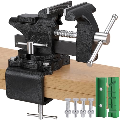 Image of Poiyham 4-1/2" Bench Vise, 2-In-1 Drill-Free Table Vice for Workbench, Heavy Duty Bench Vice Clamp, Built-in Pipe Jaw and 270° Swivel Base, Table Vise for Woodworking, Home Workshop Use and DIY