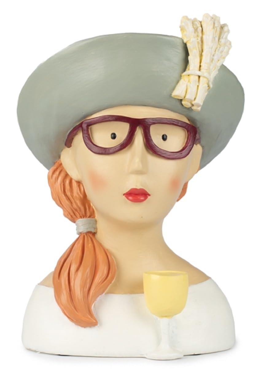 Busto decorativo Ladykopf con trenza y sombrero grande para adorno de mesa de salon