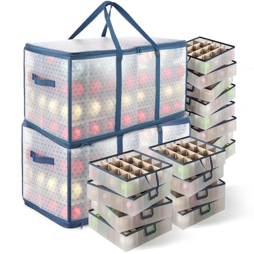 Image of Hearth & Harbor Large Christmas Ornament Storage Box With Adjustable Dividers - Plastic Ornament Storage Container For 128 Holiday Ornaments or Decorations