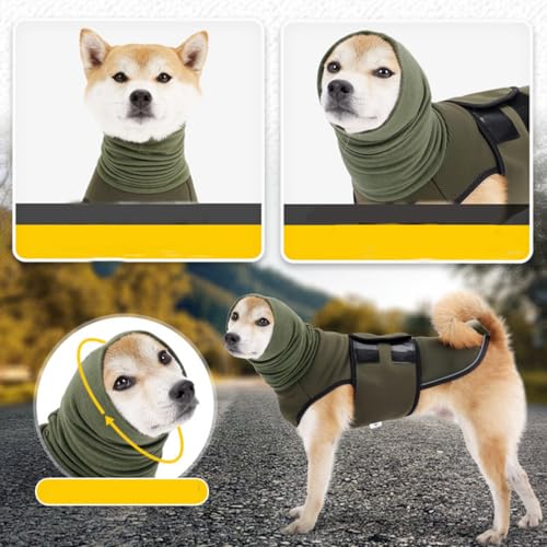 Yanmucy Beruhigender Hundemantel mit Hund Snood 2 in 1 Angstlinderung Verstellbare Angstjacke mit Hunde-Kapuzenpullover Ohrenschützer Relieve Nervöser Hund Weste für Feuerwerk Thunder (Blau, L)