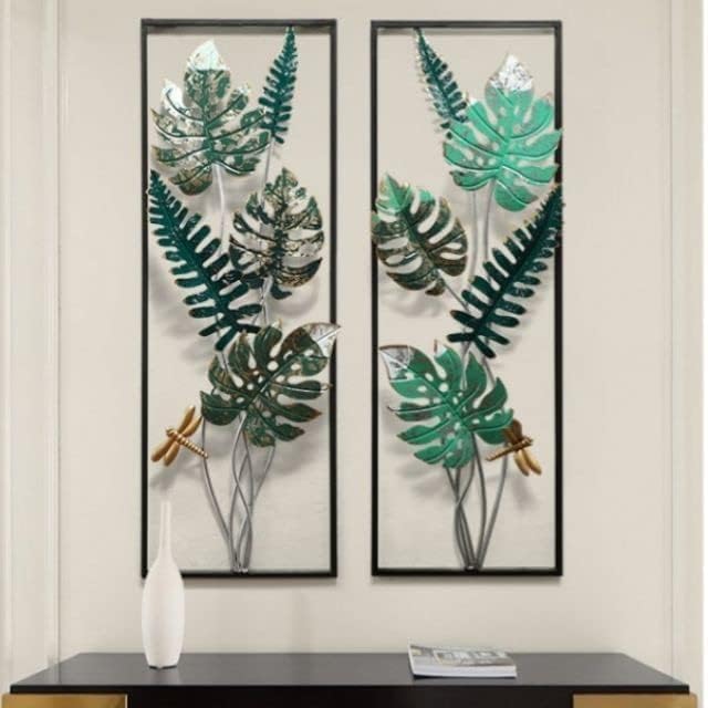 Image of SHREE 'O' GREEN TECH Gold Metal Wall Decor Leaf Wall Hanging Decoration, Set of 3 Metal Wall Art Home Decor for Living Room Office Bedroom Hotel (Design -3)