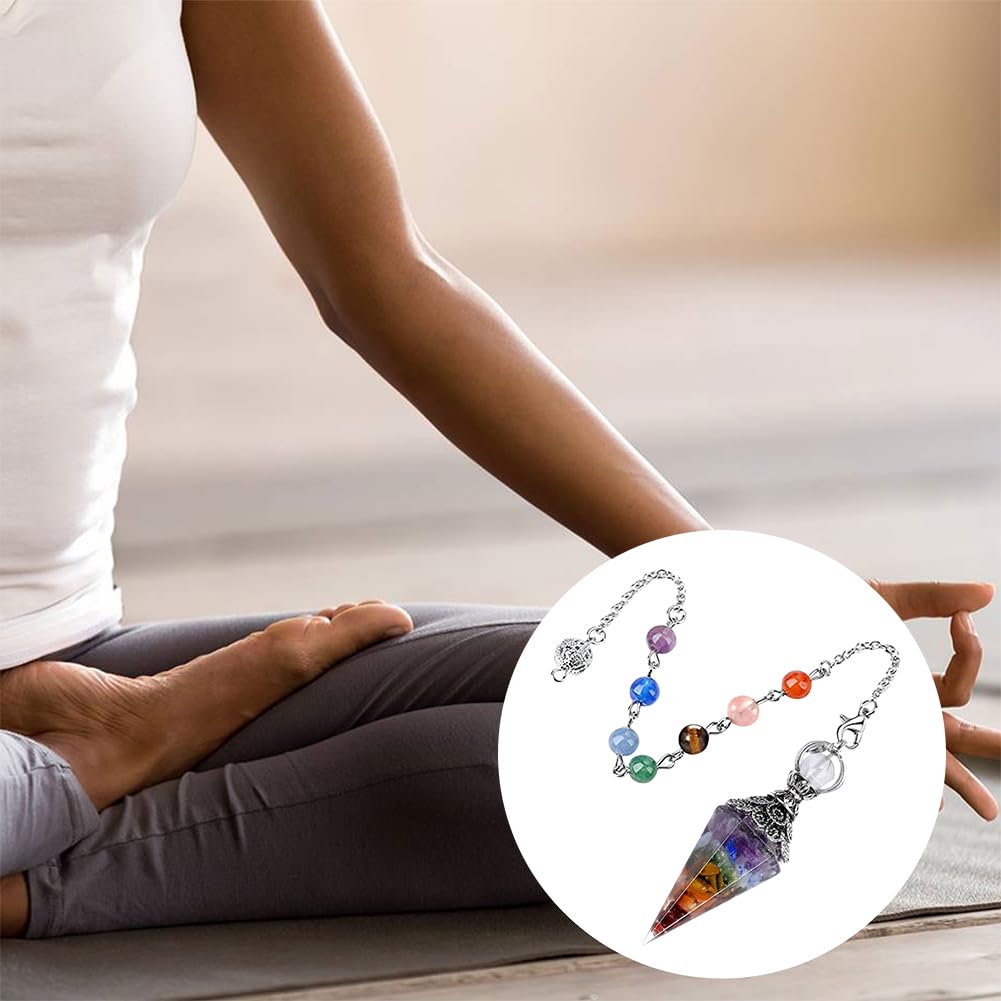 Péndulo Adivinatorio Radiestesia 7 chakras,Péndulo Adivinación de Radiestesia,Pendulo de Radiestesia,Punto Péndulo Cadena para Adivinación,Sanación Energía Espiritual
