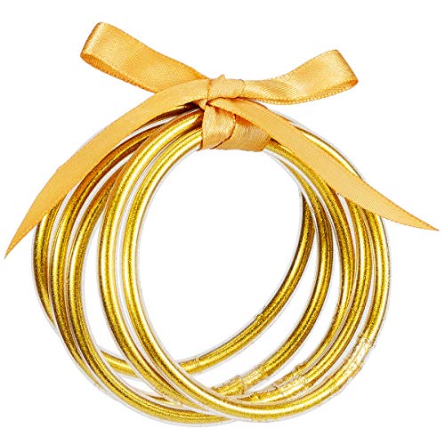 5 Pack Glitter Filled Bangles- Soft Glitter Silicone Bracelet Sparkling Fashion Bangles (Gold)
