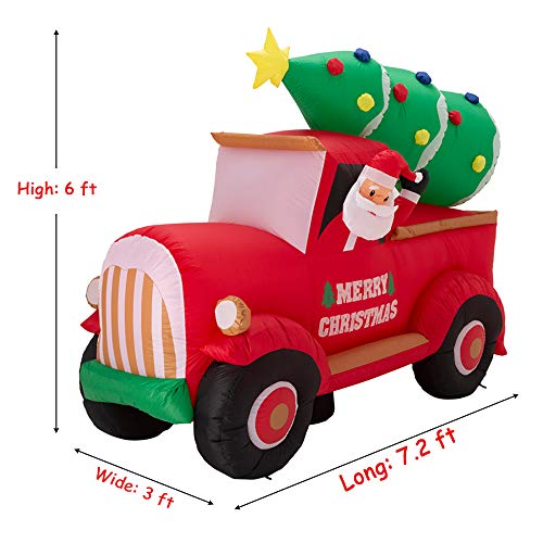 Christmas Inflatable Decoration 7 Feet Santa On Red Truck Built-In Lights Outdoor & Indoor Holiday Yard Decor Blow Up Festival Decor #TOP2