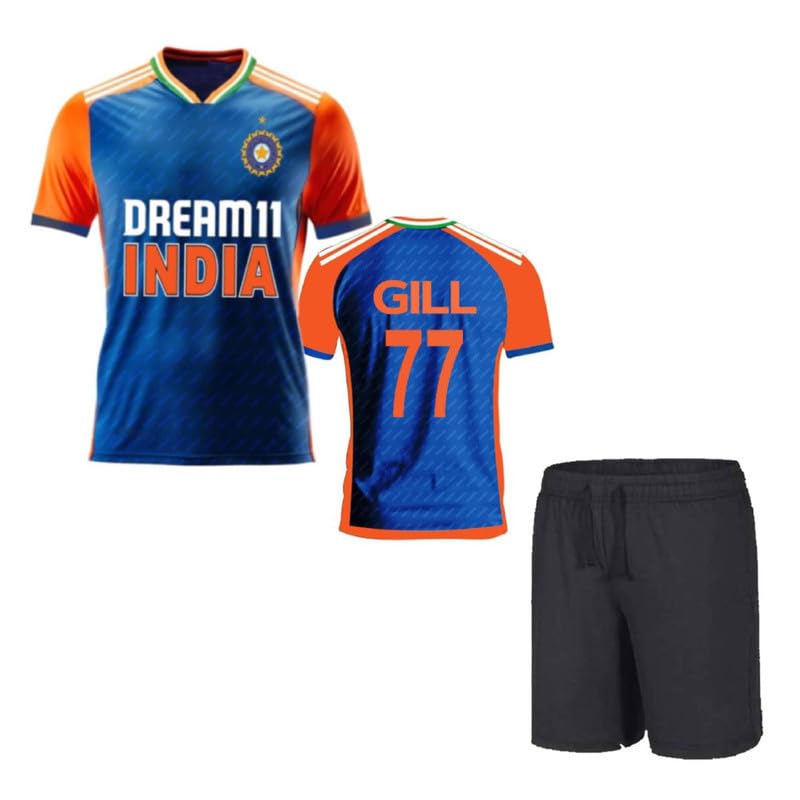 PRIVIC Gill 77 T20 India Cricket Jersey Tshirt with Set for (Men,Kids,Boys)