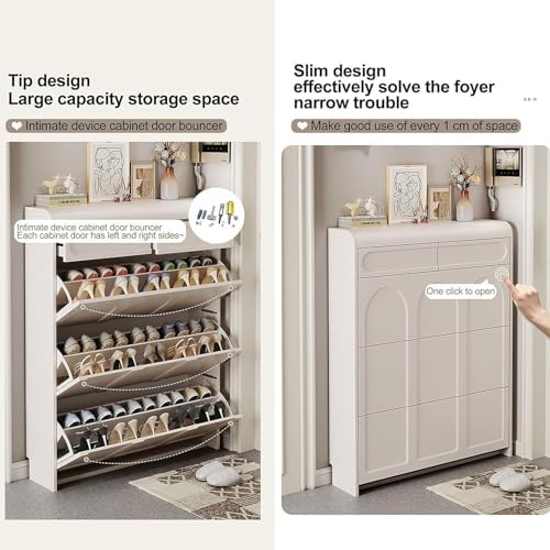 Pull Out Shoe Rack Rotating Shoe Cabinet Cabiner Rotate Rotating Shoe Storage Rack for Wardrobes Retractable，Multifunctional Shoe Rack Organizer, Dust-Proof Wood Shoe Storage Cabinet for Ent