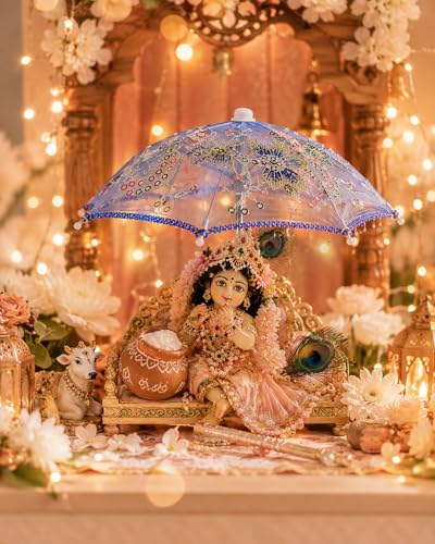 Image of Decorative Umbrella for Ladoo Gopal Ji, Traditional Temple Decor, Umbrella /Chhata /Chaata for Laddu Gopal Ji Decorative Chatri for God Idol -Best for Gifting & Home Temple (Pack 1)