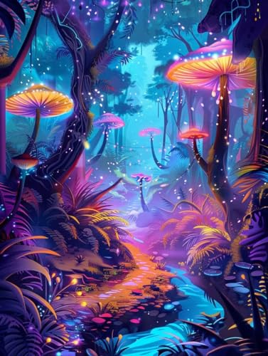 Diamond Painting jungle et champignon 5D DIY grand format 60x90cm pour loisirs créatifs