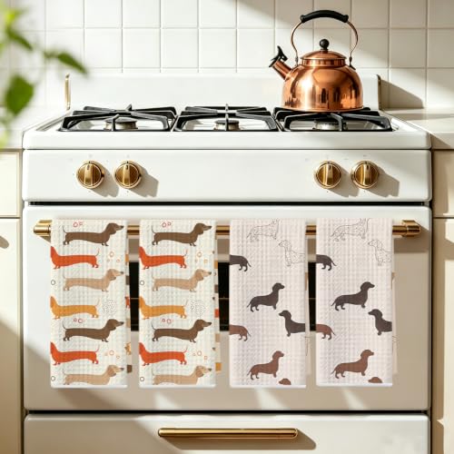 Image of 4 Pcs Cute Dachshund Kitchen Towels, Dachshund Gifts Reusable Dish Towels 2